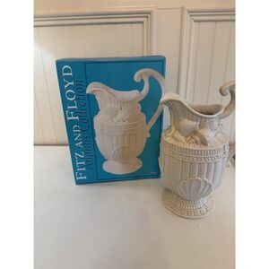Fitz And Floyd Atlantis Pitcher Seashell Relief Footed Ceramic White Decor